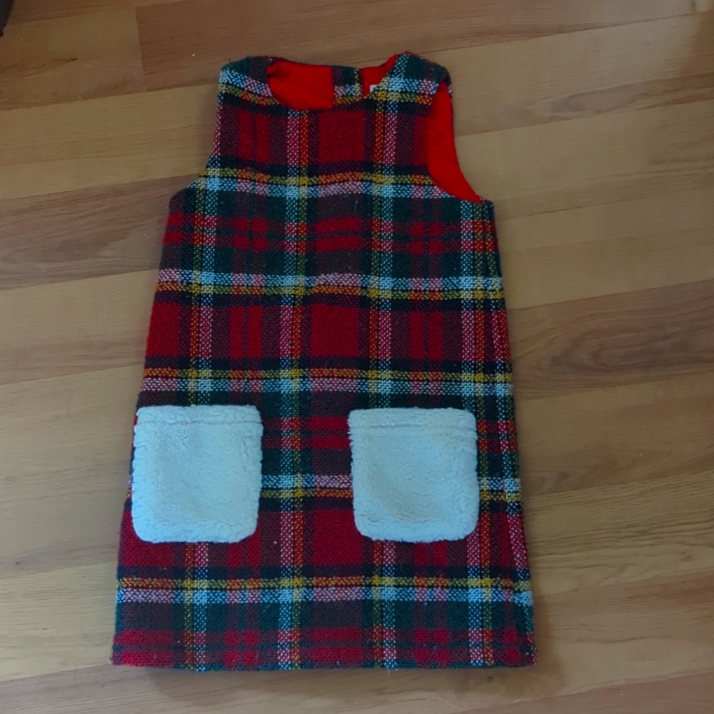 Hayley Plaid Faux Fur Pocket Christmas Dress